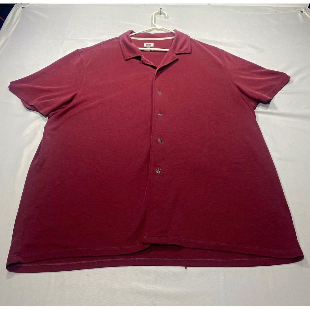 Joseph Abboud Button Down Shirt Mens XXL Maroon Modal Blend Short Sleeve Modern
